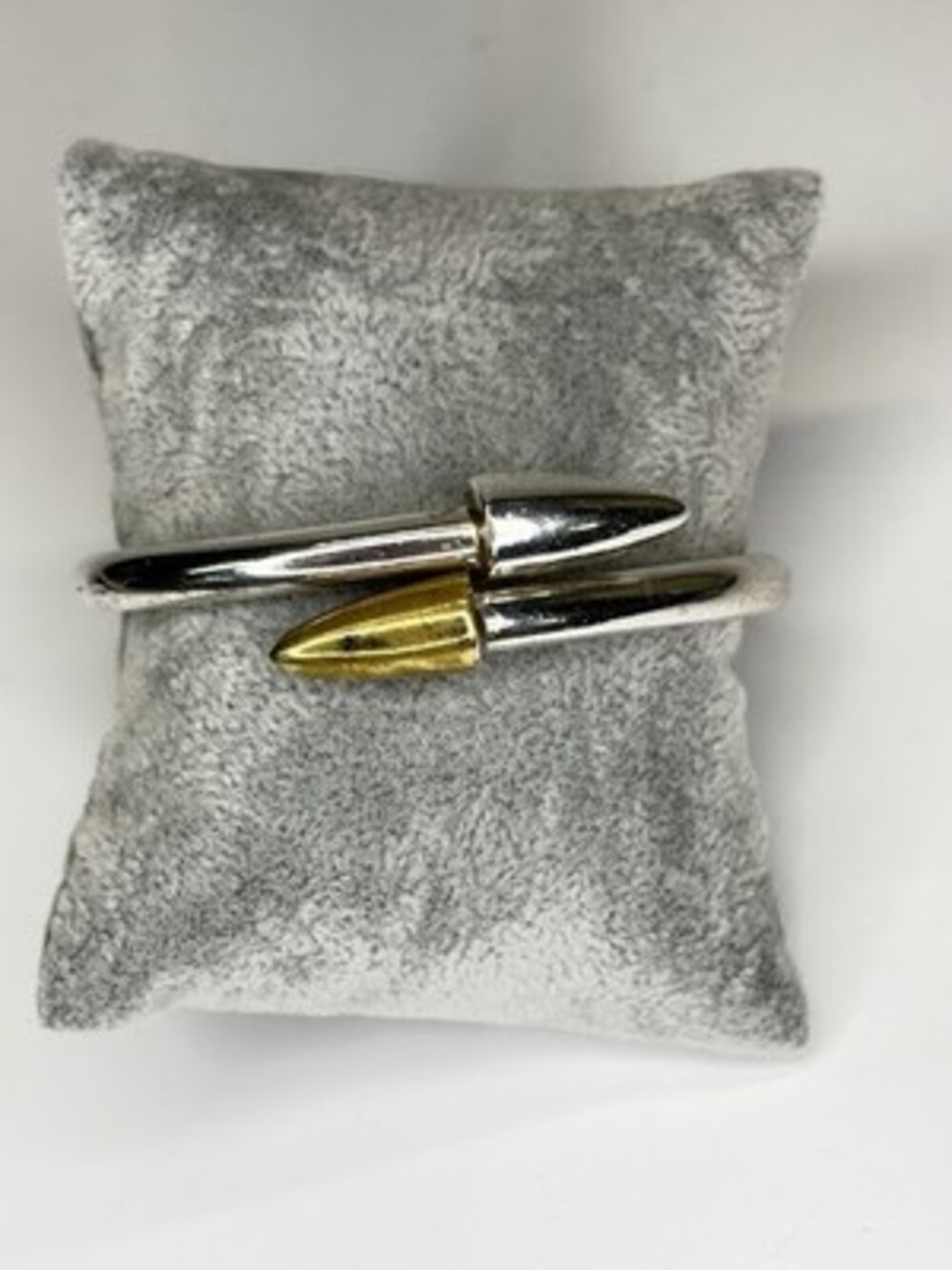 Vintage Taxco Mexico 925 Sterling Silver Brass TD-02 Bullet Bypass Hinged Bangle